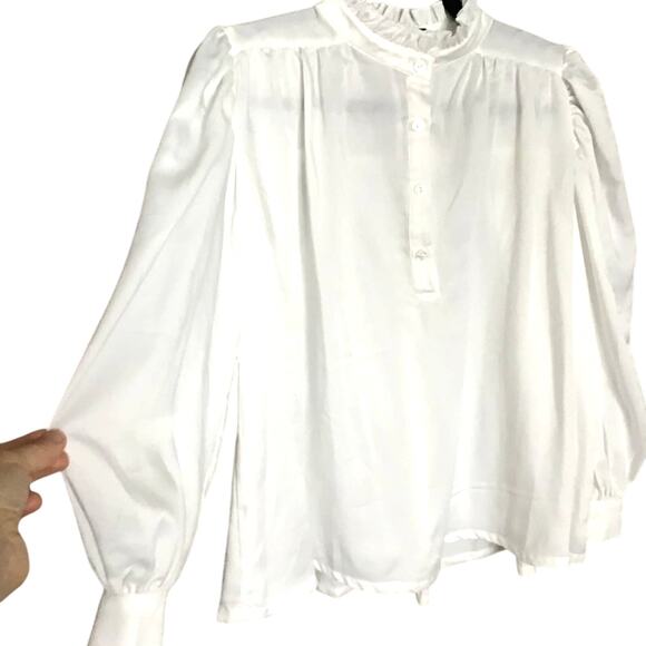 Few Moda white satin ruffle neck blouse small‎ - Picture 3 of 7